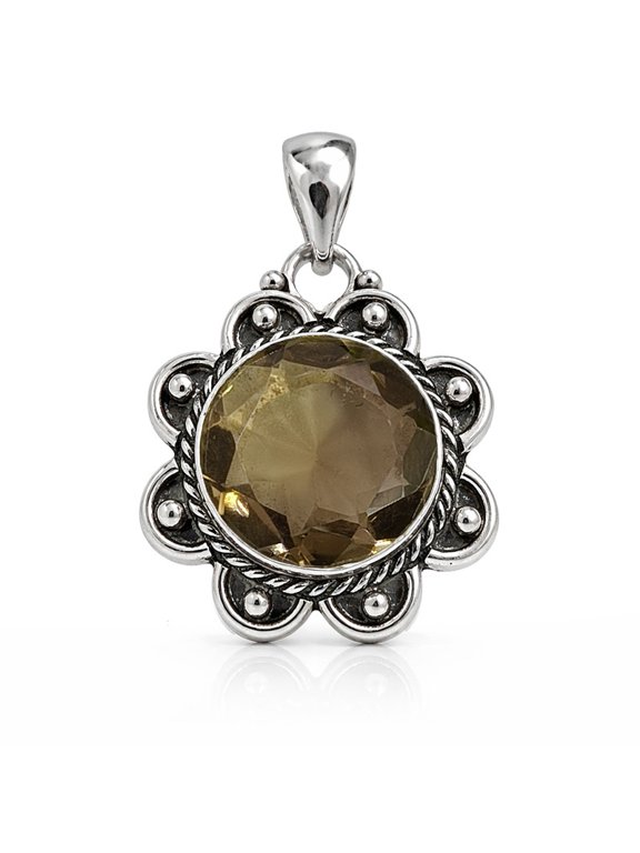925 Sterling Silver Smoky Quartz Pendant for Women | Handmade Round Cut Gemstone Pendant | Birthday, Anniversary Jewelry Gift