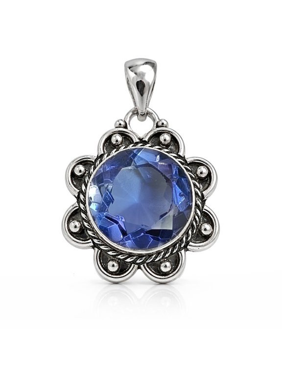 925 Sterling Silver Tazanite Pendant for Women | Handmade Round Cut Gemstone Pendant | December Birthstone | Birthday, Anniversary, Christmas Jewelry Gift