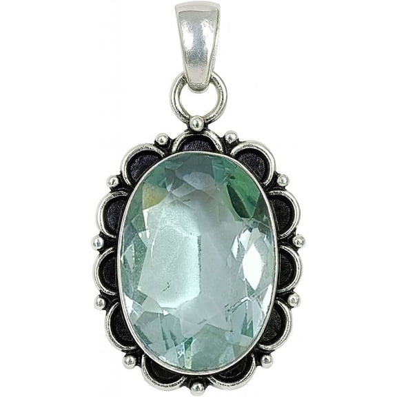SATYAVIE JEWELLERY Aquamarine Oval Gemstone Pendant 925 Sterling Silver Handmade Retro Design Jewelry for Women, March Birthstone Pendant