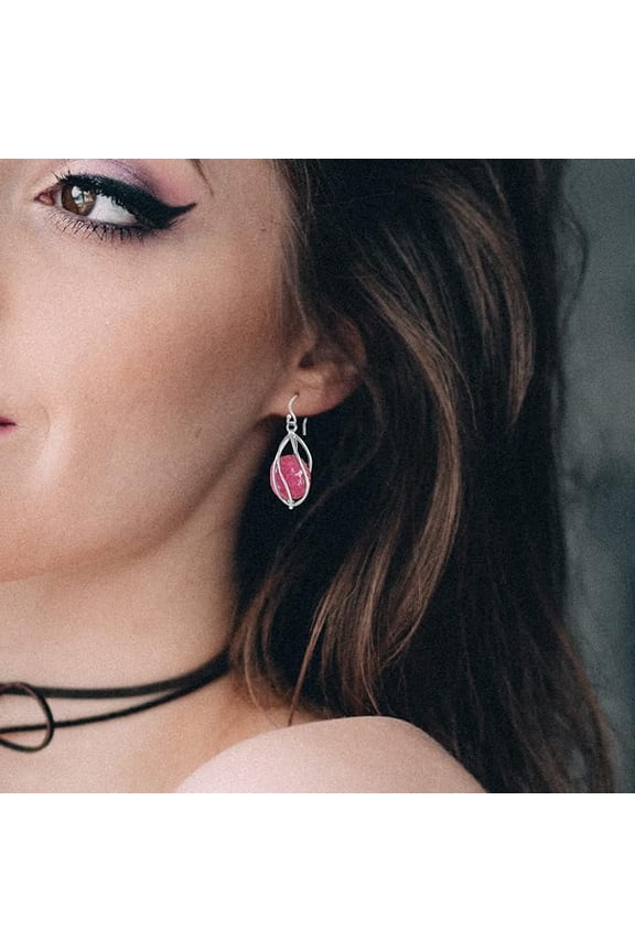 Cage Earrings 925 Sterling Silver Drop/Dangle Earrings for Women Ruby Raw Gemstone Earrings