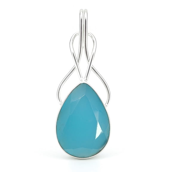 SATYAVIE JEWELLERY Elegant 925 Sterling Silver Chalcedony Pendant - Teardrop Blue Natural Gemstone Pendant Handmade Jewelry for Daily Wear