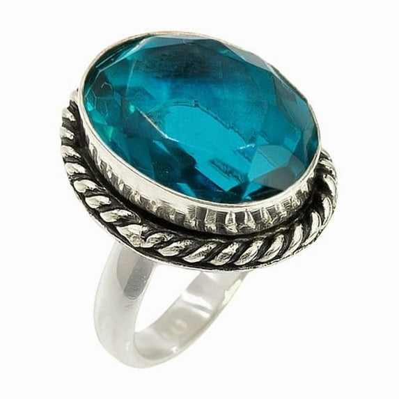 SATYAVIE JEWELLERY London Blue Topaz Gemstone Ring for Women 925 Sterling Silver Handmade Jewelry December Birthstone Ring
