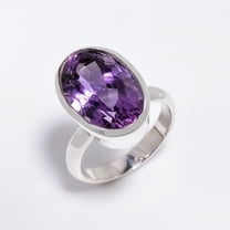 SATYAVIE JEWELLERY Natural Amethyst Oval Cut Gemstone Ring Size US 6.5, Wedding Ring, Engagement Ring, 925 Sterling Silver Ring for Men and Women Premium Ring