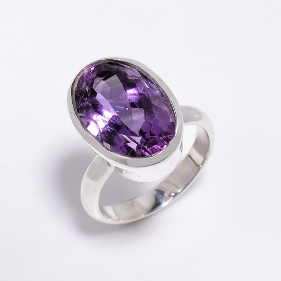 SATYAVIE JEWELLERY Natural Amethyst Oval Cut Gemstone Ring Size US 6.5, Wedding Ring, Engagement Ring, 925 Sterling Silver Ring for Men and Women Premium Ring
