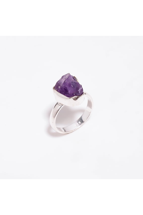 Natural Amethyst Rough Ring Size US 4.5, Handmade 925 Sterling Silver Ring, Amethyst Raw Gemstone Ring