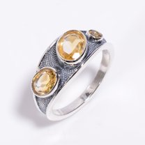 SATYAVIE JEWELLERY Natural Citrine Gemstone Ring for Women, 925 Sterling Silver Ring, Oxidised Ring Size US 9