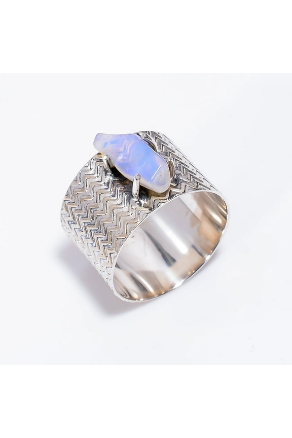 Natural Ethiopian Opal Silver Raw Ring Size US 7.5, Handmade 925 Sterling Silver Ring, Fire Opal Thumb Ring