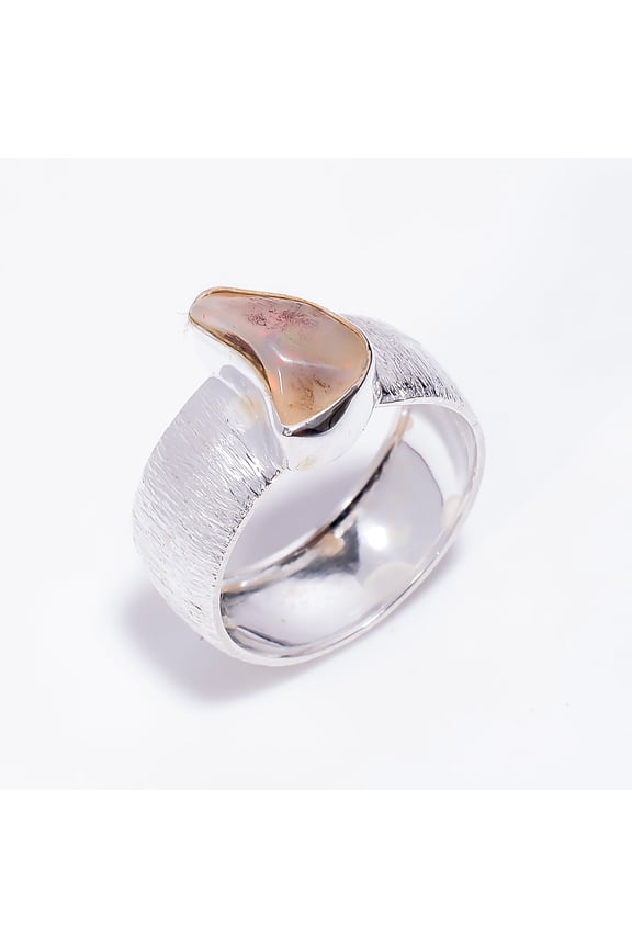 Natural Ethiopian Opal Silver Raw Ring Size US 8, Handmade 925 Sterling Silver Ring, Thumb Rings