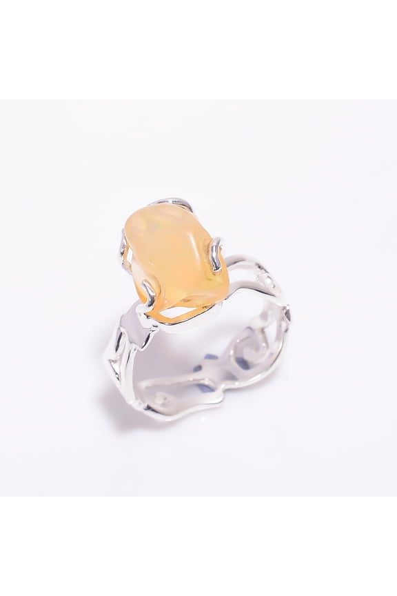 Natural Mexican Opal Raw Gemstone Ring Size US 6, Handmade 925 Sterling Silver Opal Ring