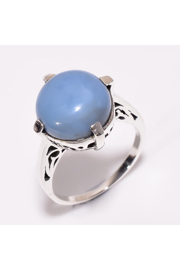 Natural Owyhee Blue Opal Gemstone Ring Size US 8.5, Handmade 925 Sterling Silver Ring, Cabochon Opal Rings