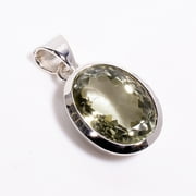 SATYAVIE JEWELLERY Oval Cut Green Amethyst Gemstone Silver Pendant, 925 Sterling Silver Pendant for Women