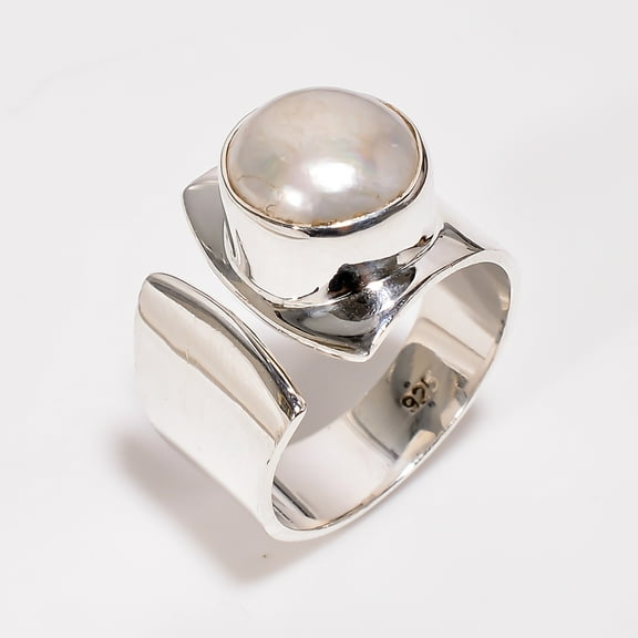 SATYAVIE JEWELLERY Silver Baroque Pearl Ring Adjusatble 925 Sterling Silver Ring for Women Gift