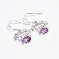 SATYAVIE JEWELLERY Silver Drop Earrings for Women, 925 Sterling Silver Dangle Earrings, Amethyst Oval Cut Gemstone Earrings, Handmade Earrings