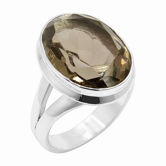 SATYAVIE JEWELLERY Solid 925 Sterling Silver Ring For Women Smoky Quartz Ring Sterling Silver Statement Ring Brown Gemstone Ring Size US 11