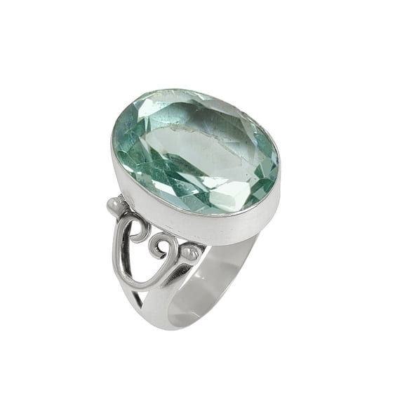 SATYAVIE JEWELLERY 925 Sterling Silver Ring, Handmade Oxidised Statement Rings, Oval Cut Aquamarine March Birthstone Ring for Women