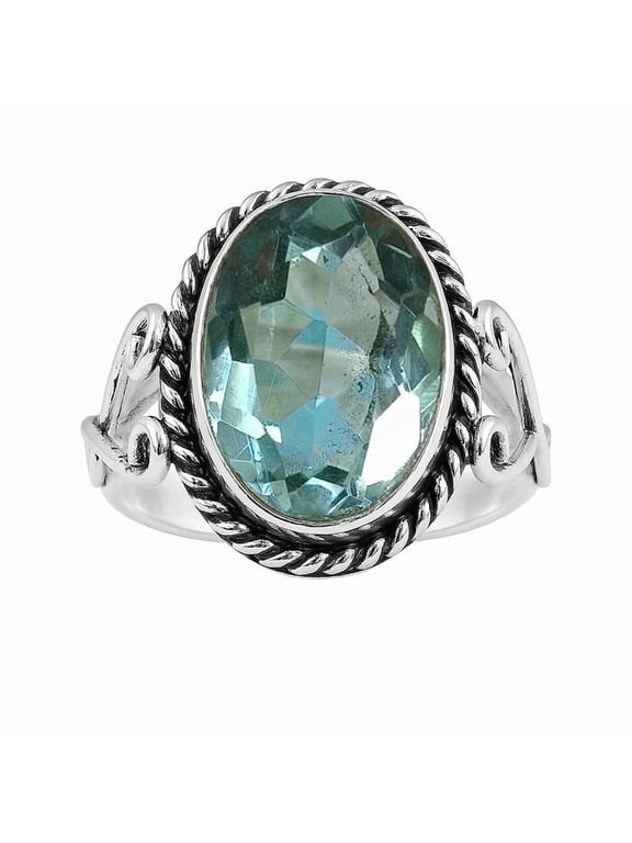 Sterling Silver Ring, Handmade Silver Ring, Sterling Silver 925 Statement Rings, Oval Cut Aquamarine Ring for Women Gemstone Ring Size US 8.5