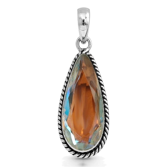 SATYAVIE JEWELLERY Vintage Retro Mystix Topaz Pendant in 925 Sterling Silver – Pear Shape Teardrop Gemstone Necklace Chrom for Women