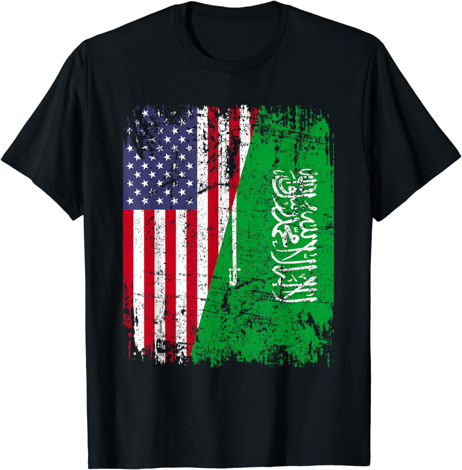 SAUDI ARABIAN ROOTS Half American Flag SAUDI ARABIA FLAG TShirt