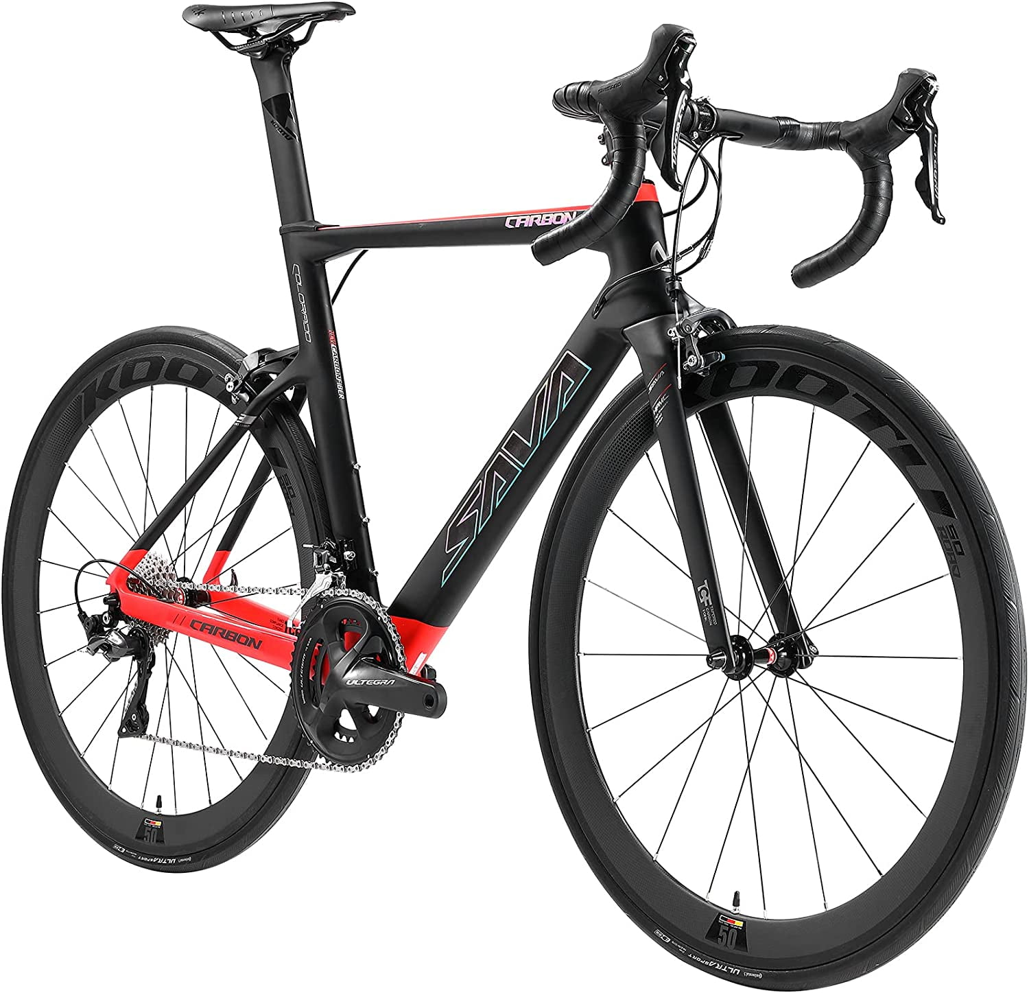 SAVADECK Phantom 3.0 Carbon Fiber Road Bike Shimano Ultegra 8000 700C 25C Tire Fizik Saddle 54cm Black Red Walmart