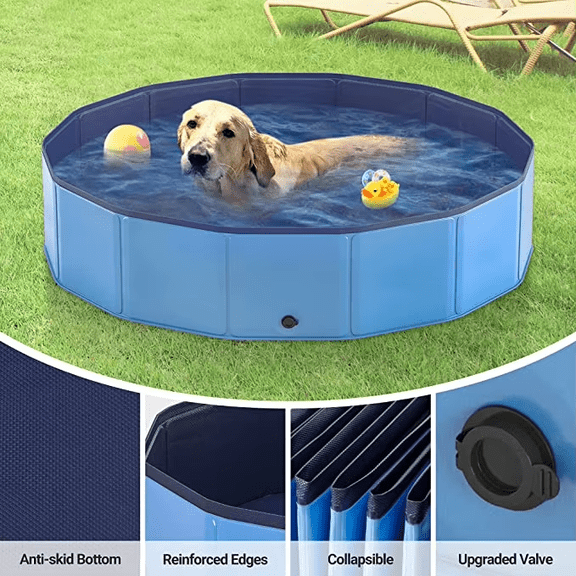SAVALETOR Foldable Dog Pet Bath Pool, Collapsible Wading Kiddie Pool, 48" Blue Pet Bathing Tub for Puppy, Small Medium Large Dogs, Cats and Kids