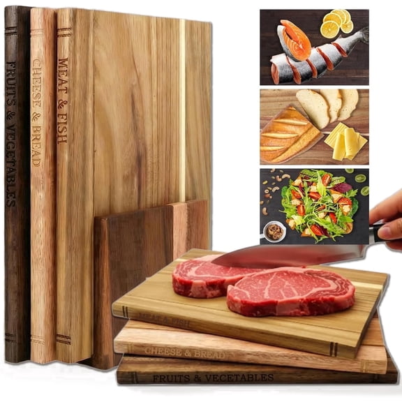 SAVALETOR Book Cutting Board Set with Stand, Wooden Cutting Boards for Kitchen,Knife Board that Look Like Books, Easy to Store & Clean,Unique Gift for Book Lovers & Home Cooks