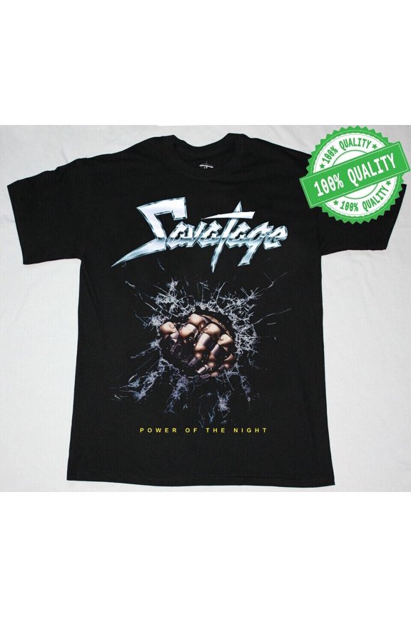 SAVATAGE POWER OF THE NIGHT'85 NEW BLACK Black Cotton T-Shirt