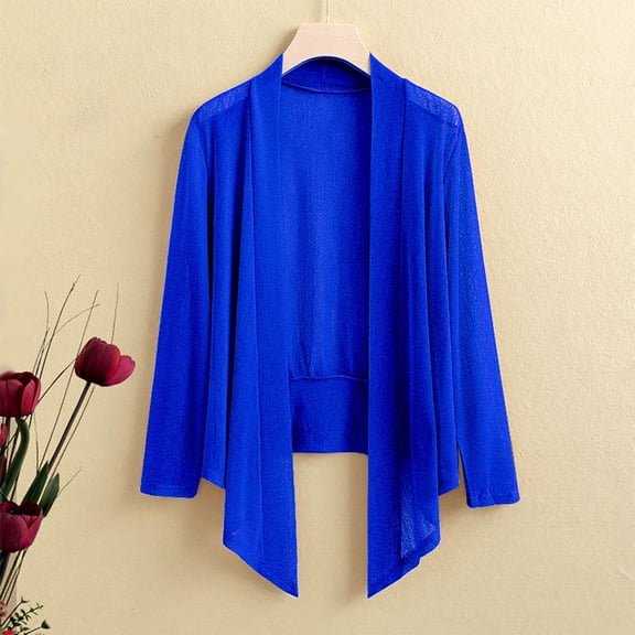 SAVE UP UNDER 50% Toonshare Soft Fall Outfits for Women 2024 Women's Casual Solid Color Long Sleeve Mesh Open Cardigan Blue XXXXXL