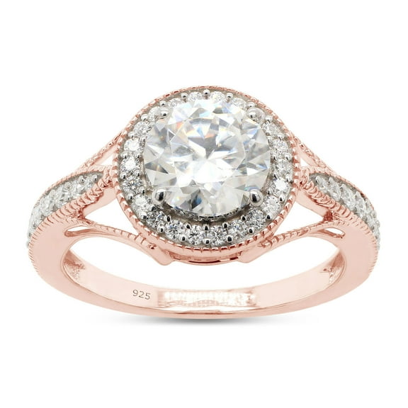 SAVEARTH DIAMONDS 1 1/2 ct. t.w Center 7MM Round Cut Lab Created Moissanite Diamond Halo Engagement Ring For Women In 14K Rose Gold Over Sterling Silver (G-H Color, VVS1 Clarity, 1.50 Cttw)Size : 4