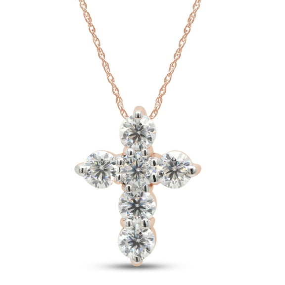 SAVEARTH DIAMONDS 1/2 Carat Round Cut Lab Created Moissanite Diamond Cross Pendant Necklace In 10K Solid Rose Gold Jewelry For Women With 18" Chain (G-H Color, VVS1 Clarity, 0.50 Cttw)