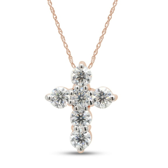 SAVEARTH DIAMONDS 1/2 Carat Round Cut Lab Created Moissanite Diamond Cross Pendant Necklace In 14K Solid Rose Gold Jewelry For Women With 18" Chain (G-H Color, VVS1 Clarity, 0.50 Cttw)