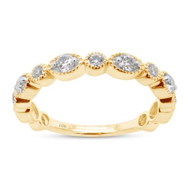SAVEARTH DIAMONDS 1/2 ct. t.w Round Cut Lab Created Moissanite Diamond Milgrain Half Eternity Stackable Band Ring For Women In 10K Solid Yellow Gold (G-H Color, VVS1 Clarity, 0.50 Cttw)-10