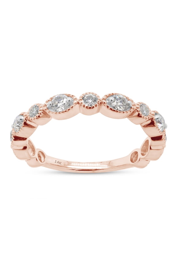 SAVEARTH DIAMONDS 1/2 ct. t.w Round Cut Lab Created Moissanite Diamond Milgrain Half Eternity Stackable Band Ring For Women In 14K Solid Rose Gold (G-H Color, VVS1 Clarity, 0.50 Cttw)-4