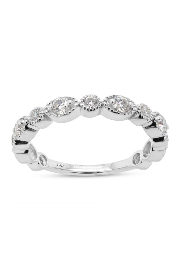 SAVEARTH DIAMONDS 1/2 ct. t.w Round Cut Lab Created Moissanite Diamond Milgrain Half Eternity Stackable Band Ring For Women In 14K Solid White Gold (G-H Color, VVS1 Clarity, 0.50 Cttw)-10
