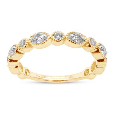SAVEARTH DIAMONDS 1/2 ct. t.w Round Cut Lab Created Moissanite Diamond Milgrain Half Eternity Stackable Band Ring For Women In 14K Solid Yellow Gold (G-H Color, VVS1 Clarity, 0.50 Cttw)-10