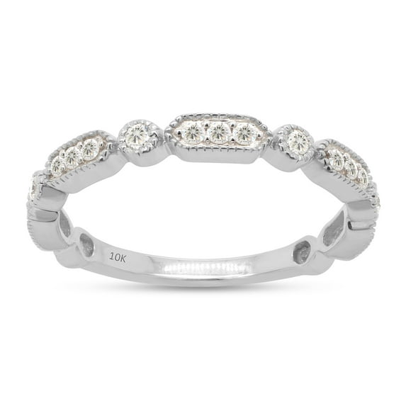 SAVEARTH DIAMONDS 1/4 ct. t.w Round Cut Lab Created Moissanite Diamond Milgrain Half Eternity Stackable Band Ring For Women In 10K Solid White Gold (G-H Color, VVS1 Clarity, 0.25 Cttw)-5
