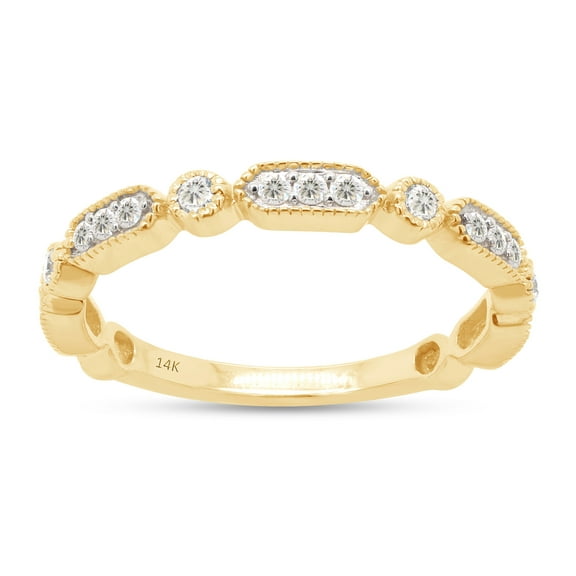 SAVEARTH DIAMONDS 1/4 ct. t.w Round Cut Lab Created Moissanite Diamond Milgrain Half Eternity Stackable Band Ring For Women In 14K Solid Yellow Gold (G-H Color, VVS1 Clarity, 0.25 Cttw)-10