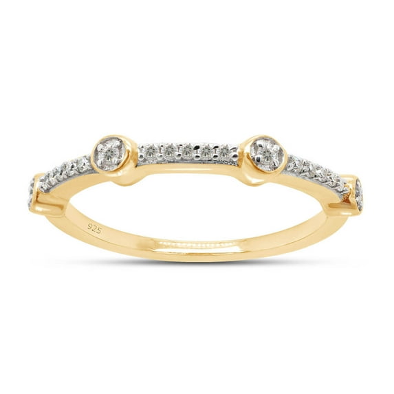 SAVEARTH DIAMONDS 1/8 Carat Round Cut Lab Created Moissanite Diamond Station Wedding Band Ring In 14K Yellow Gold Over Sterling Silver Jewelry For Women (G-H Color, VVS1 Clarity, 0.12 Cttw)-8.5