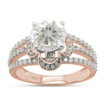 2 Carat Center 6.5MM Round Cut Lab Created Moissanite Diamond Halo Engagement Split Shank Promise Ring In 14K Rose Gold Over Sterling Silver (G-H Color, VVS1 Clarity, 2 Cttw)-4