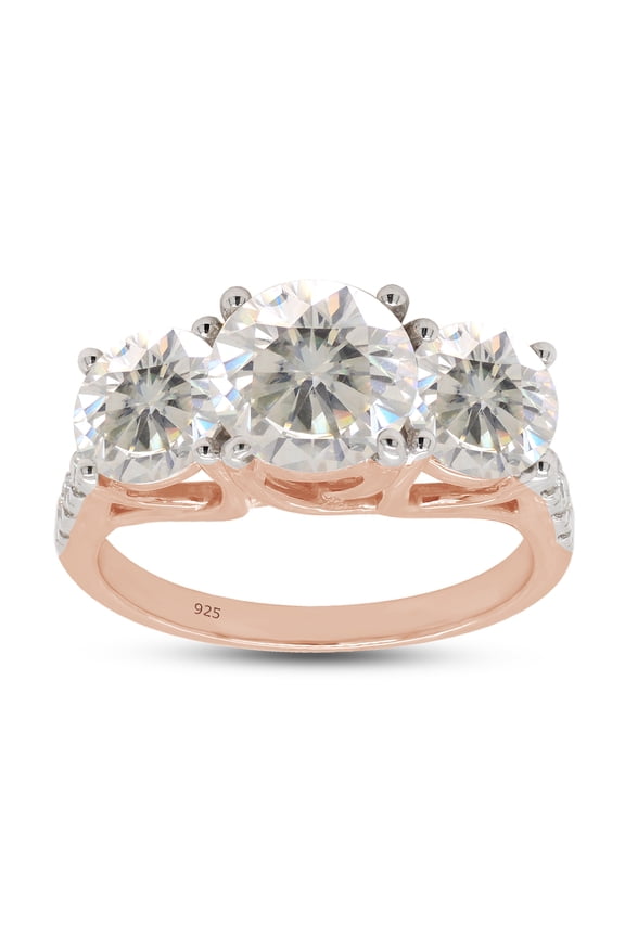 SAVEARTH DIAMONDS 3.24 Carat Center 7MM & Side 6MM Round Cut Lab Created Moissanite Diamond 3 Stone Engagement Ring In 14K Rose Gold Over Sterling Silver (G-H Color, VVS1 Clarity, 3.24 Cttw)-4