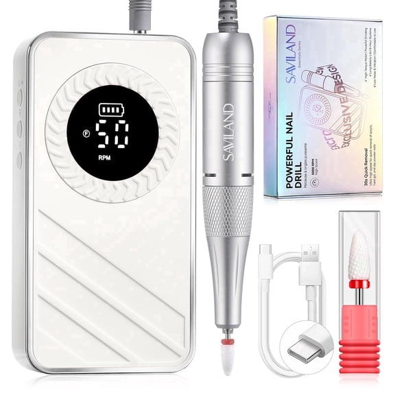 SAVILAND 30S Fast Removal Electric Nail Drills 50000 RPM for Acrylic Nails, White