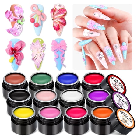 SAVILAND 3D Nail Art Gel Set: 12 Colors Non-Sticky Soak Off 3D Sculpting Gel for Nail Art Painting Drawing Hand Carving Molding with Sculpture Pen for 3D Nail Art Design