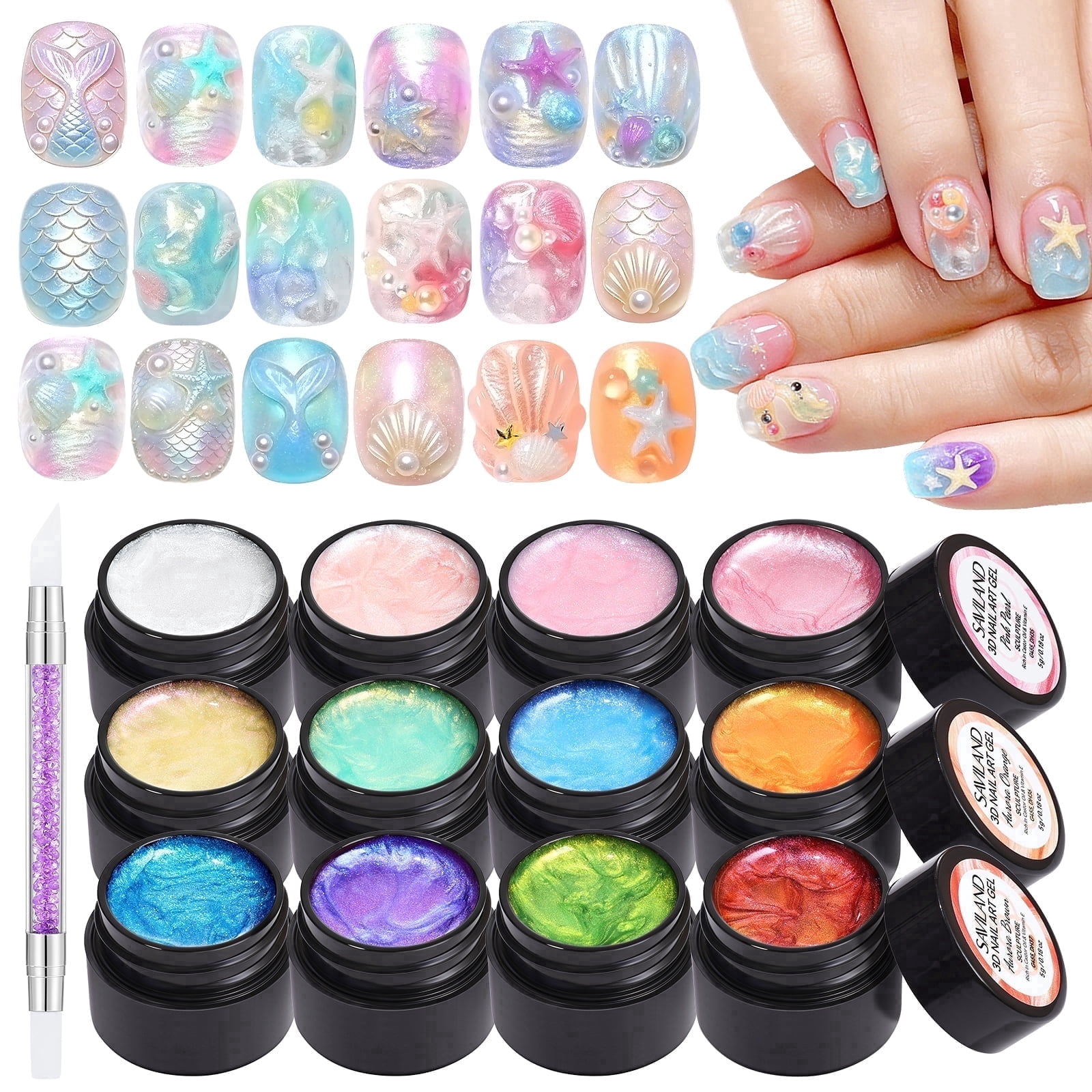 Saviland Builder Nail Gel Kit, 4 Colors, Base Top Coat, 100PCS