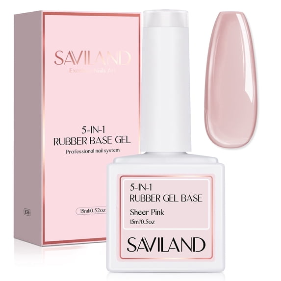 SAVILAND 5-In-1 Rubber Base Nail Gel - Sheer Pink Builder Gels Rubber Base Nail Coat Jelly Gel Nail Polish Color Gel Nail Polish Strengthener Gel for Starters