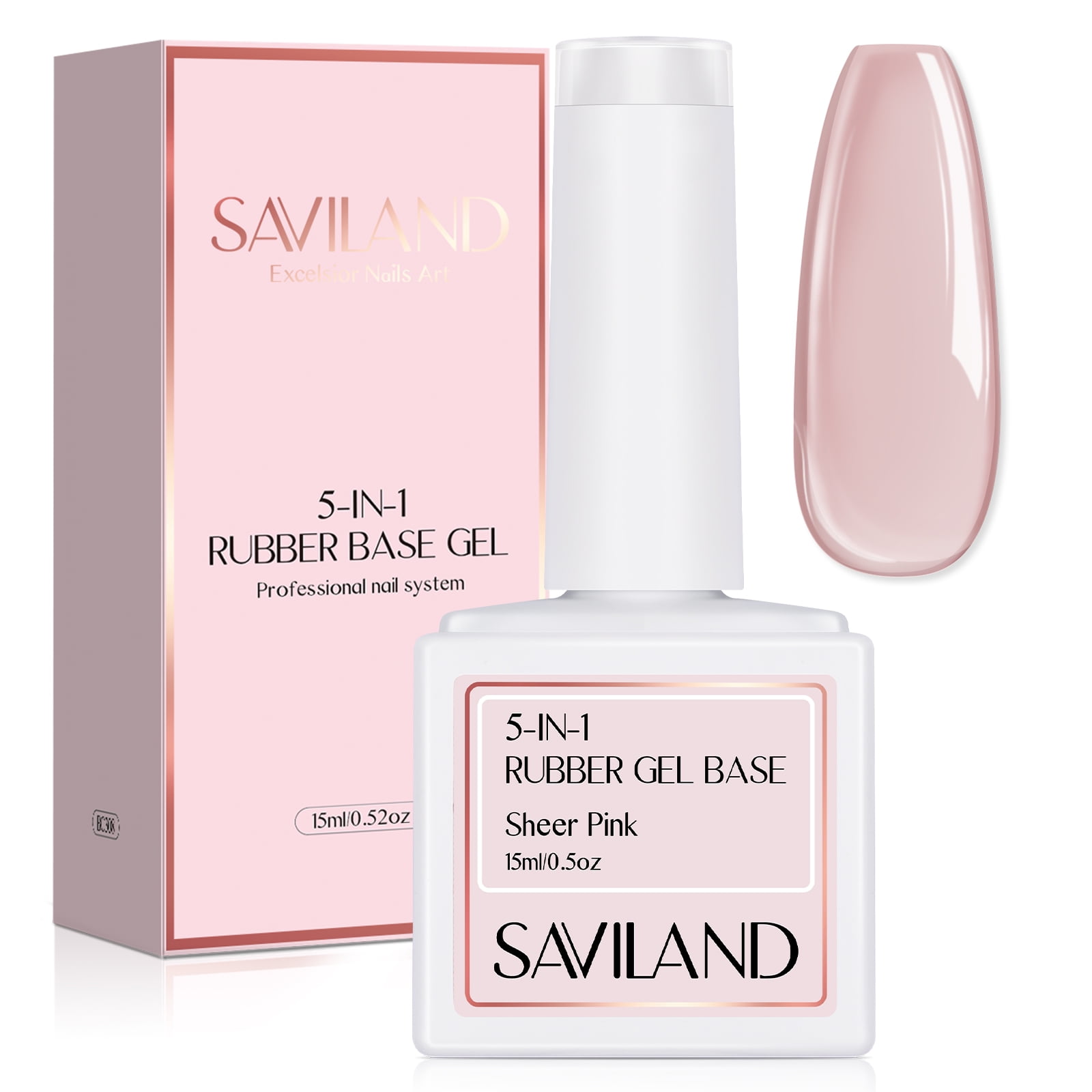SAVILAND 5-In-1 Rubber Base Nail Gel - Sheer Pink Builder Gels Rubber Base Nail Coat Jelly Gel Nail Polish Color Gel Nail Polish Strengthener Gel for Starters