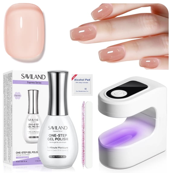 SAVILAND 5-in-1 One-Step Gel Nail Polish Kit, Quick Easy, Sheer Jelly Nude, 15ml/0.51 fl.oz