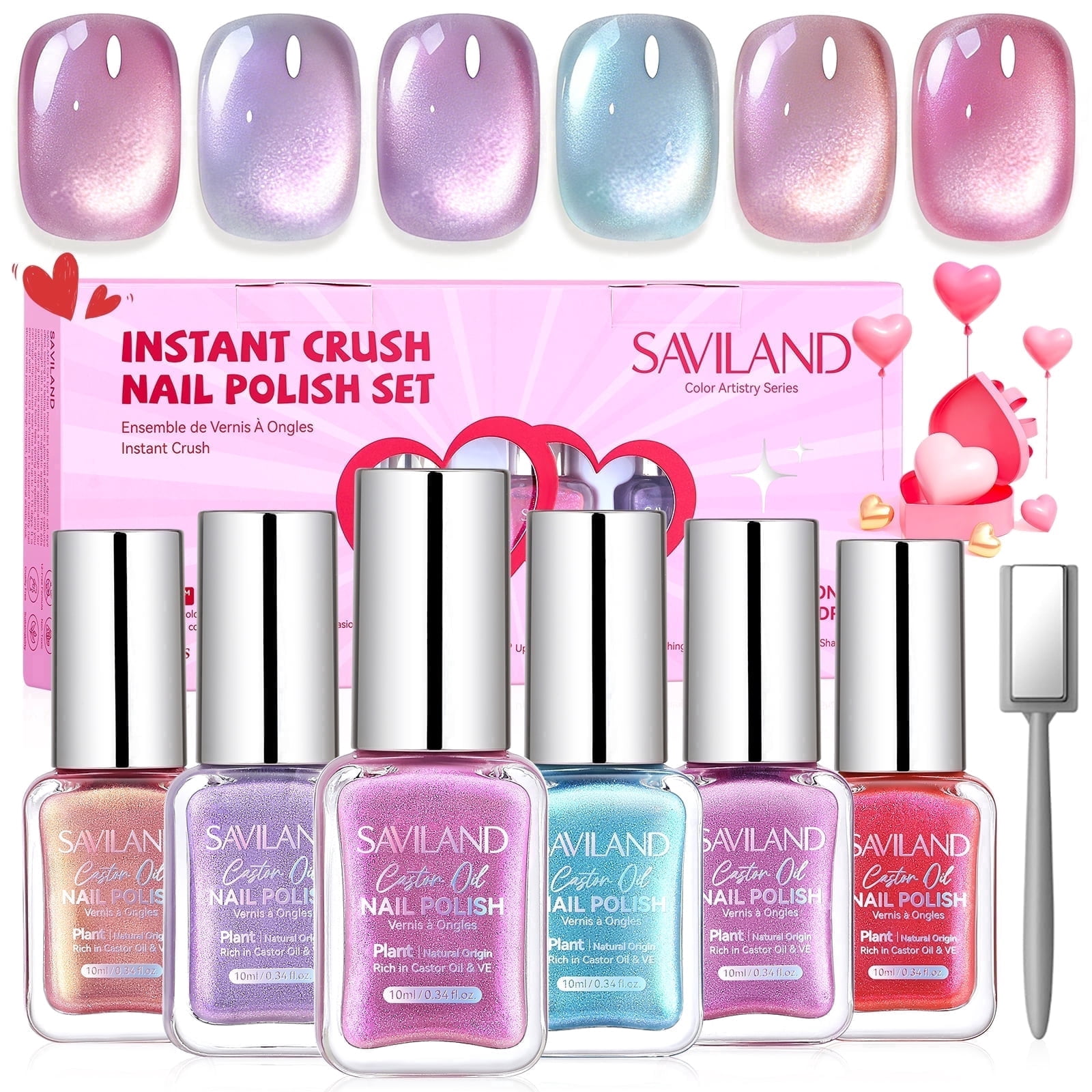 SAVILAND 6pcs Nail Polish Set: Quick Dry 6 Colors Cat Eye Nail