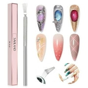 Saviland 6Pcs Double-End Nail Art Brushes Kit -Multifunctional Detail Nail Art Tools Kit with Painting Dotting Liner Pen for Gel Nail Polish