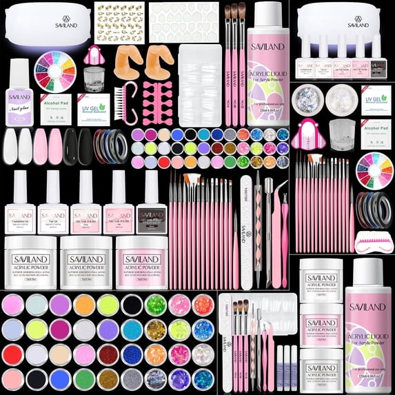 SAVILAND Acrylic Nail Kit with Everything: Acrylic Powder and Acrylic Liquid Set with Gel Nail Polish Practice Finger Nail Decoration Nail Art Accessory for Beginner