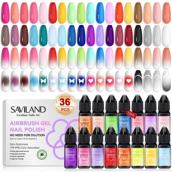 SAVILAND Airbrush Gel Nail Polish: 36 Colors No Need for Dilution Gel Polish Airbrush Paint for Nail Diluted High Pigmented for Acrylic French Gradients Cat Eye Paint Home Salon DIY