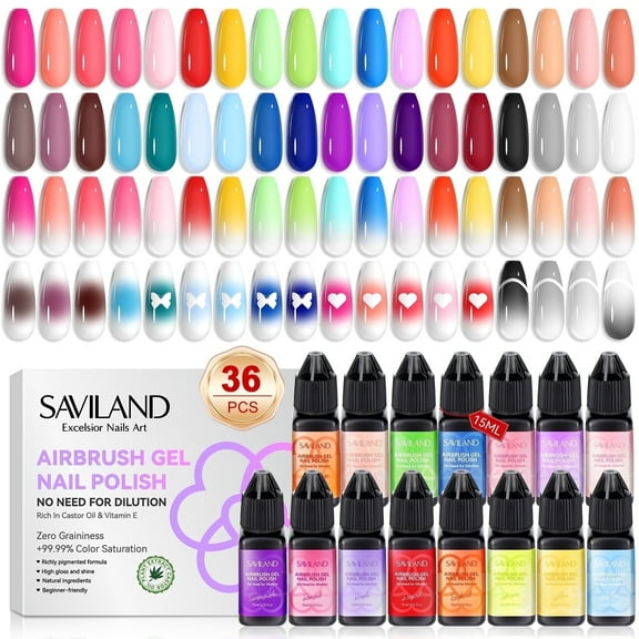 SAVILAND Airbrush Gel Nail Polish: 36 Colors No Need for Dilution Gel Polish Airbrush Paint for Nail Diluted High Pigmented for Acrylic French Gradients Cat Eye Paint Home Salon DIY